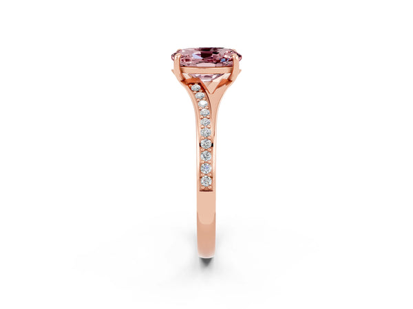 Rose gold Oval Cut Morganite Solitaire Ring with Pavé Band and Prong Setting