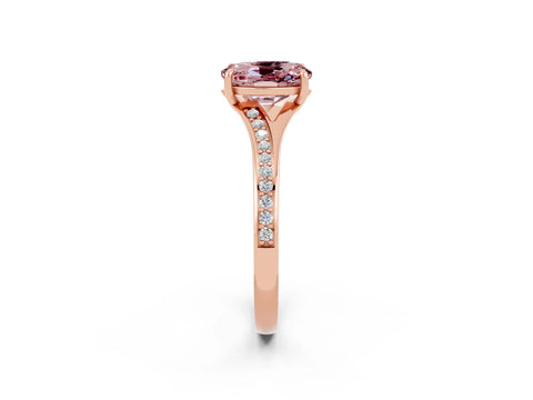 Rose gold Oval Cut Morganite Solitaire Ring with Pavé Band and Prong Setting_2