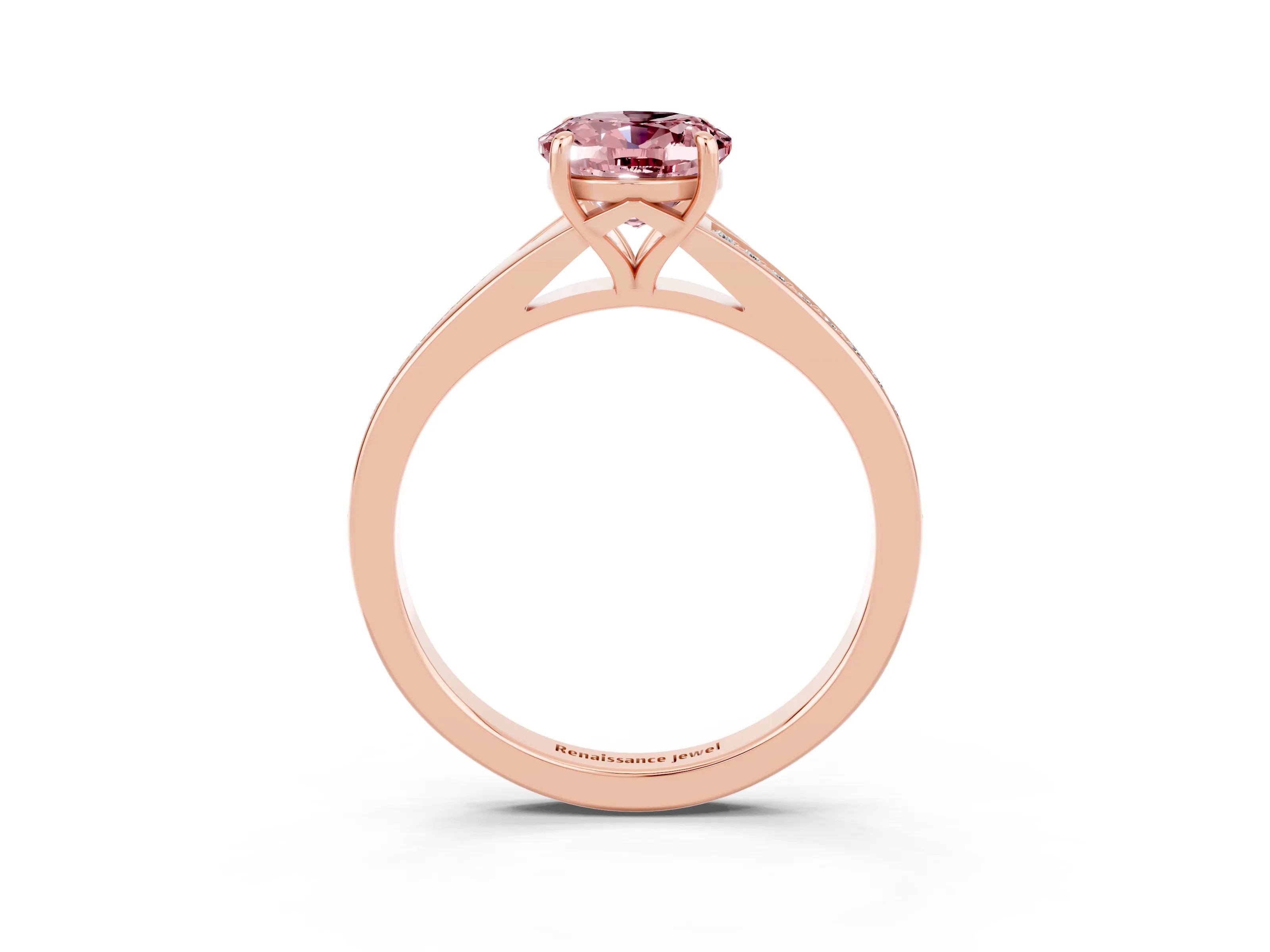 Rose gold Oval Cut Morganite Solitaire Ring with Pavé Band and Prong Setting_3
