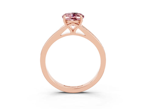 Rose gold Oval Cut Morganite Solitaire Ring with Pavé Band and Prong Setting_3