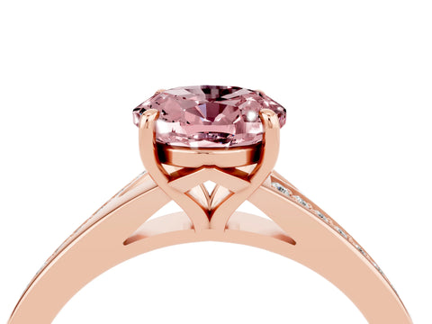 Rose gold Oval Cut Morganite Solitaire Ring with Pavé Band and Prong Setting_4