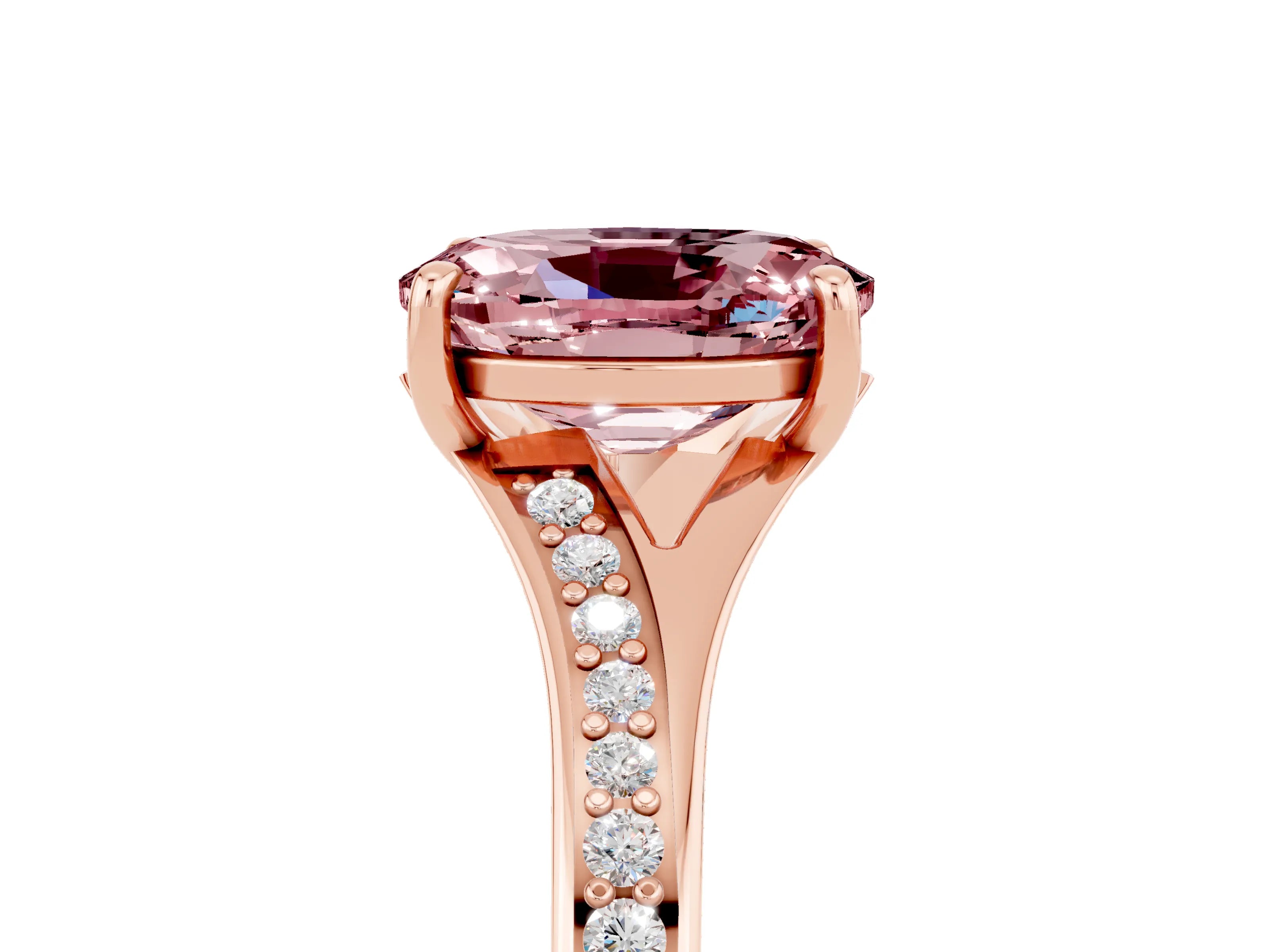 Rose gold Oval Cut Morganite Solitaire Ring with Pavé Band and Prong Setting_5