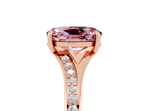 Rose gold Oval Cut Morganite Solitaire Ring with Pavé Band and Prong Setting_5