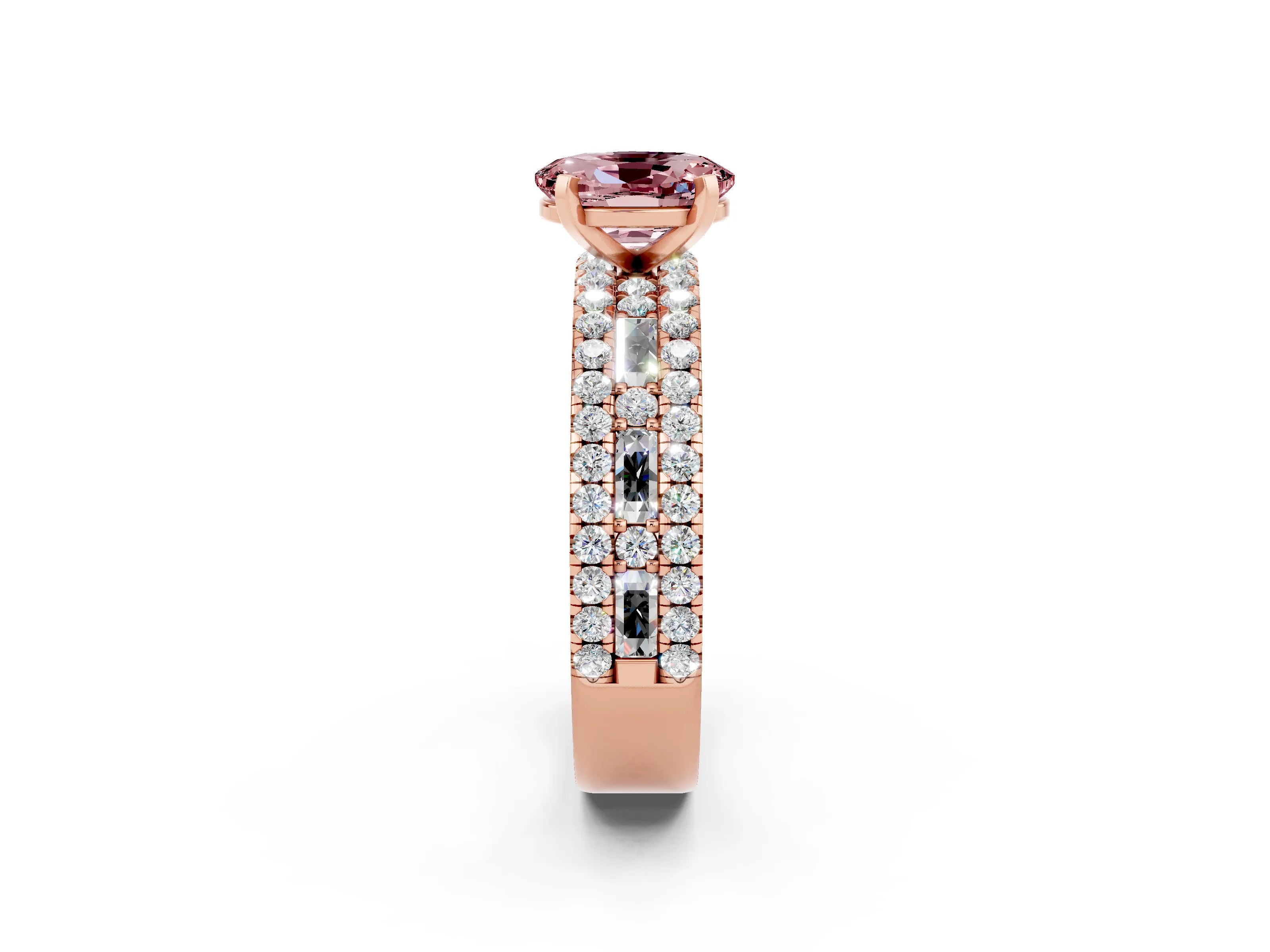 Rose gold Oval Cut Morganite Solitaire Ring with Pavé and Channel Set Band_2