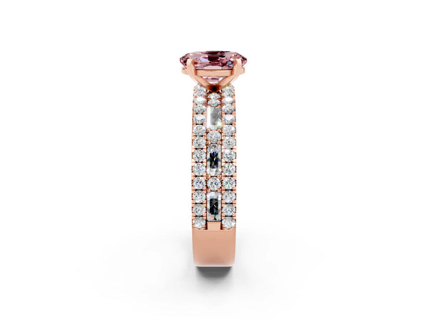 Rose gold Oval Cut Morganite Solitaire Ring with Pavé and Channel Set Band