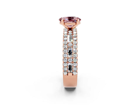 Rose gold Oval Cut Morganite Solitaire Ring with Pavé and Channel Set Band_2