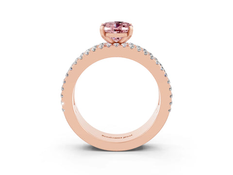 Rose gold Oval Cut Morganite Solitaire Ring with Pavé and Channel Set Band_3