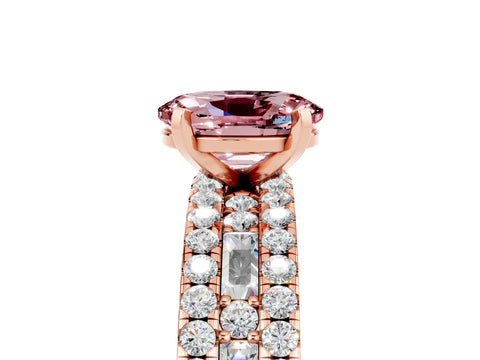 Rose gold Oval Cut Morganite Solitaire Ring with Pavé and Channel Set Band_5