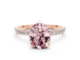 Rose gold Oval Cut Morganite Solitaire Ring with Pave Band and Four Prong Setting_24