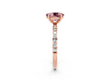 Rose gold Oval Cut Morganite Solitaire Ring with Pave Band and Four Prong Setting_26