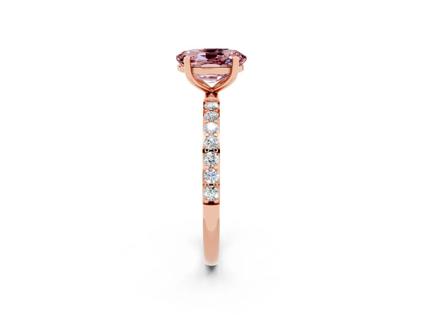 Rose gold Oval Cut Morganite Solitaire Ring with Round  Pavé Band and Prong Setting