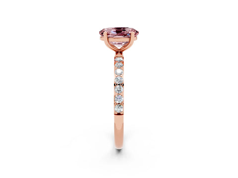 Rose gold Oval Cut Morganite Solitaire Ring with Pave Band and Four Prong Setting_26