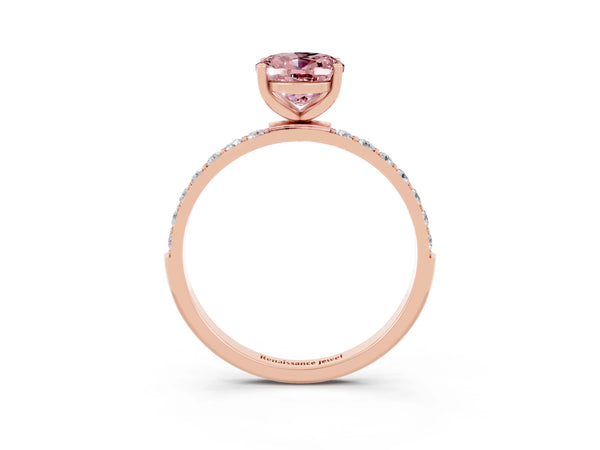 Rose gold Oval Cut Morganite Solitaire Ring with Round  Pavé Band and Prong Setting