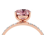 Rose gold Oval Cut Morganite Solitaire Ring with Pave Band and Four Prong Setting_28