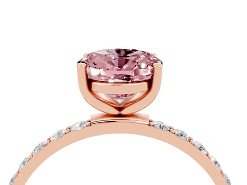 Rose gold Oval Cut Morganite Solitaire Ring with Pave Band and Four Prong Setting_28