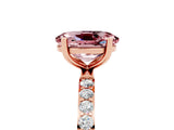 Rose gold Oval Cut Morganite Solitaire Ring with Pave Band and Four Prong Setting_29