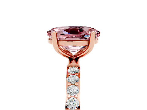 Rose gold Oval Cut Morganite Solitaire Ring with Pave Band and Four Prong Setting_29