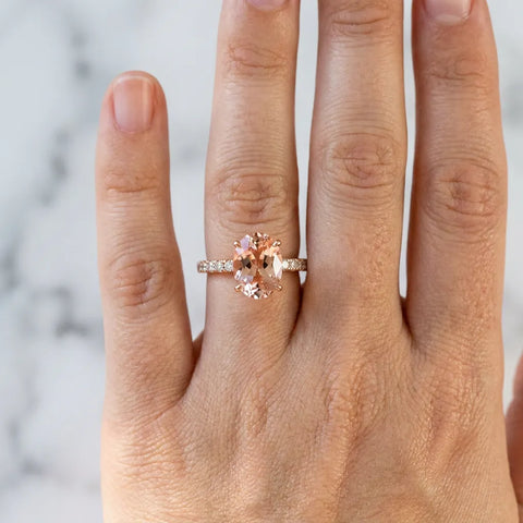 Rose gold Oval Cut Morganite Solitaire Ring with Round  Pavé Band and Four-Prong Setting_42