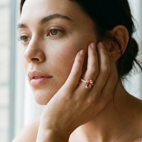 Rose gold Oval Cut Morganite Solitaire Ring with Round  Pavé Band and Four-Prong Setting_43