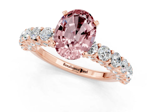 Rose gold Oval Cut Morganite Solitaire Ring with Shared Prong Pavé Band and Four-Prong Setting_1