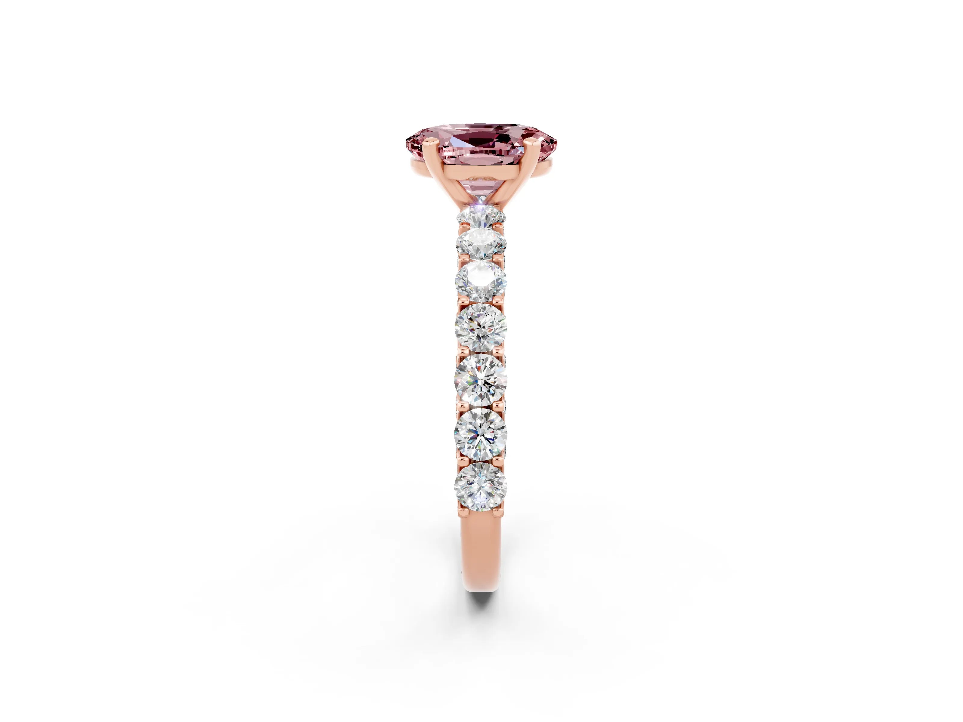 Rose gold Oval Cut Morganite Solitaire Ring with Shared Prong Pavé Band and Four-Prong Setting_2
