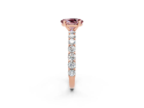 Rose gold Oval Cut Morganite Solitaire Ring with Shared Prong Pavé Band and Four-Prong Setting_2