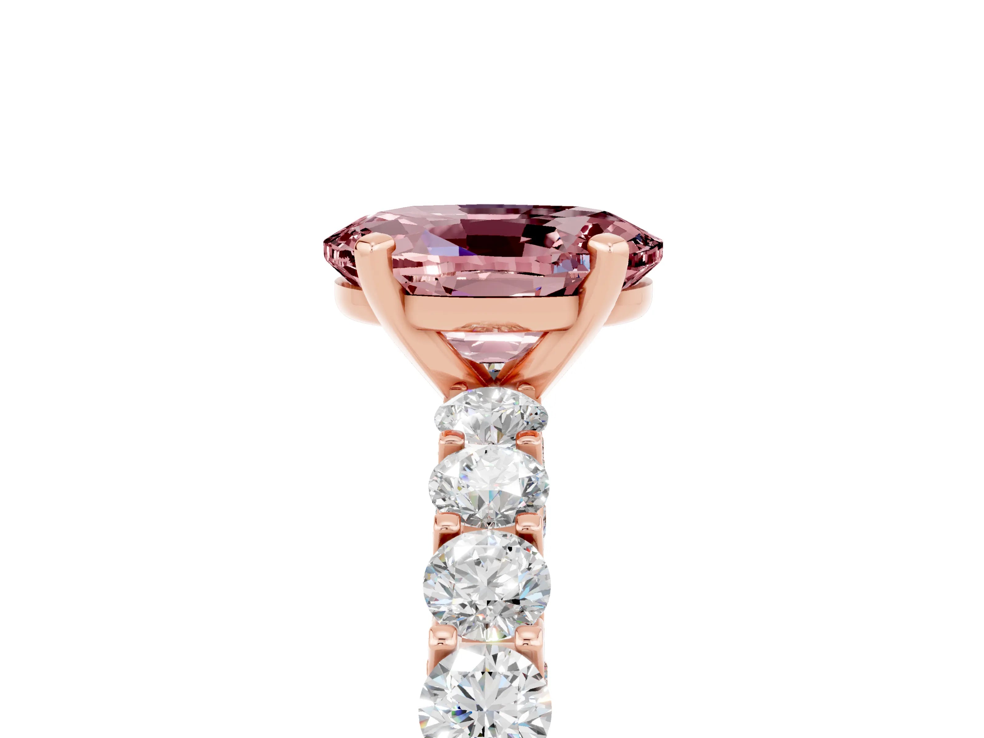 Rose gold Oval Cut Morganite Solitaire Ring with Shared Prong Pavé Band and Four-Prong Setting_5