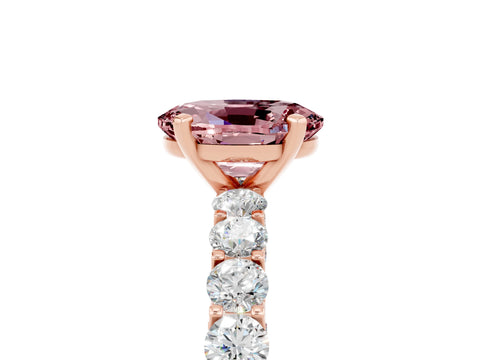 Rose gold Oval Cut Morganite Solitaire Ring with Shared Prong Pavé Band and Four-Prong Setting_5