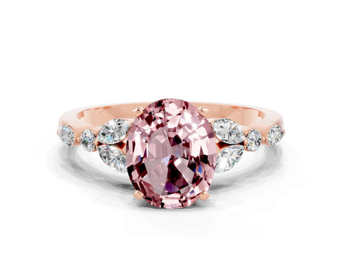 Rose gold Oval Cut Morganite Solitaire Ring with Side Stones and Four-Prong Setting_12