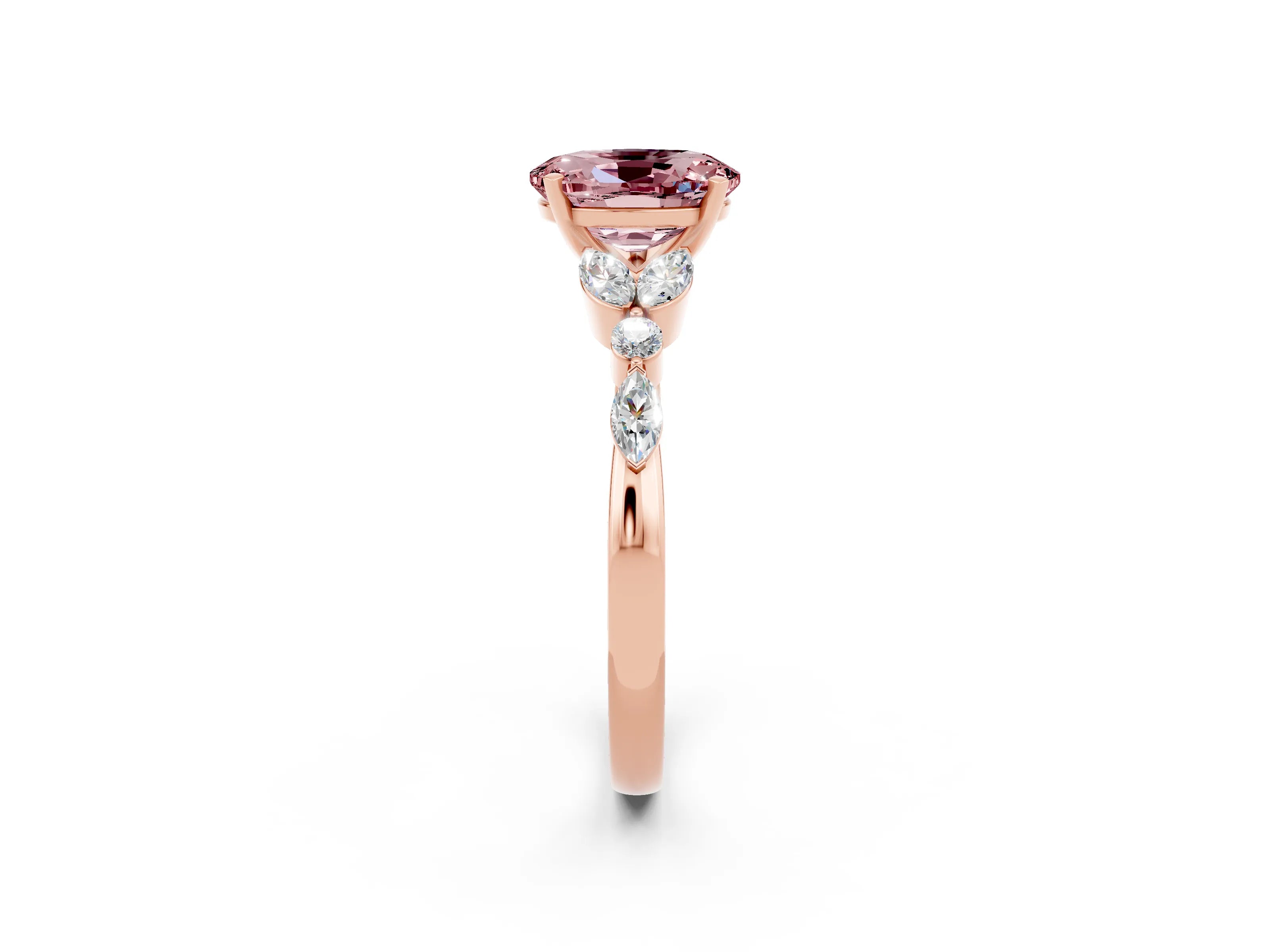 Rose gold Oval Cut Morganite Solitaire Ring with Side Stones and Four-Prong Setting_14