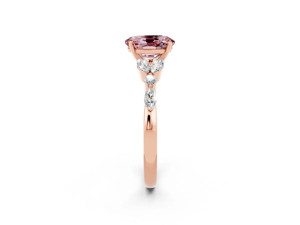 Rose gold Oval Cut Morganite Solitaire Ring with Side Stones and Four-Prong Setting