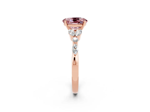 Rose gold Oval Cut Morganite Solitaire Ring with Side Stones and Four-Prong Setting_14