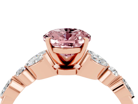 Rose gold Oval Cut Morganite Solitaire Ring with Side Stones and Four-Prong Setting_16