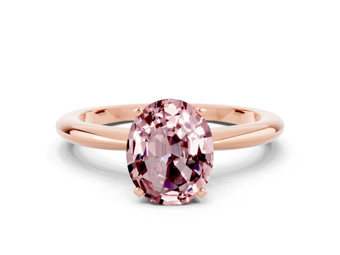 Rose gold Oval Cut Morganite Solitaire Ring with Six-Prong Setting and Classic Band