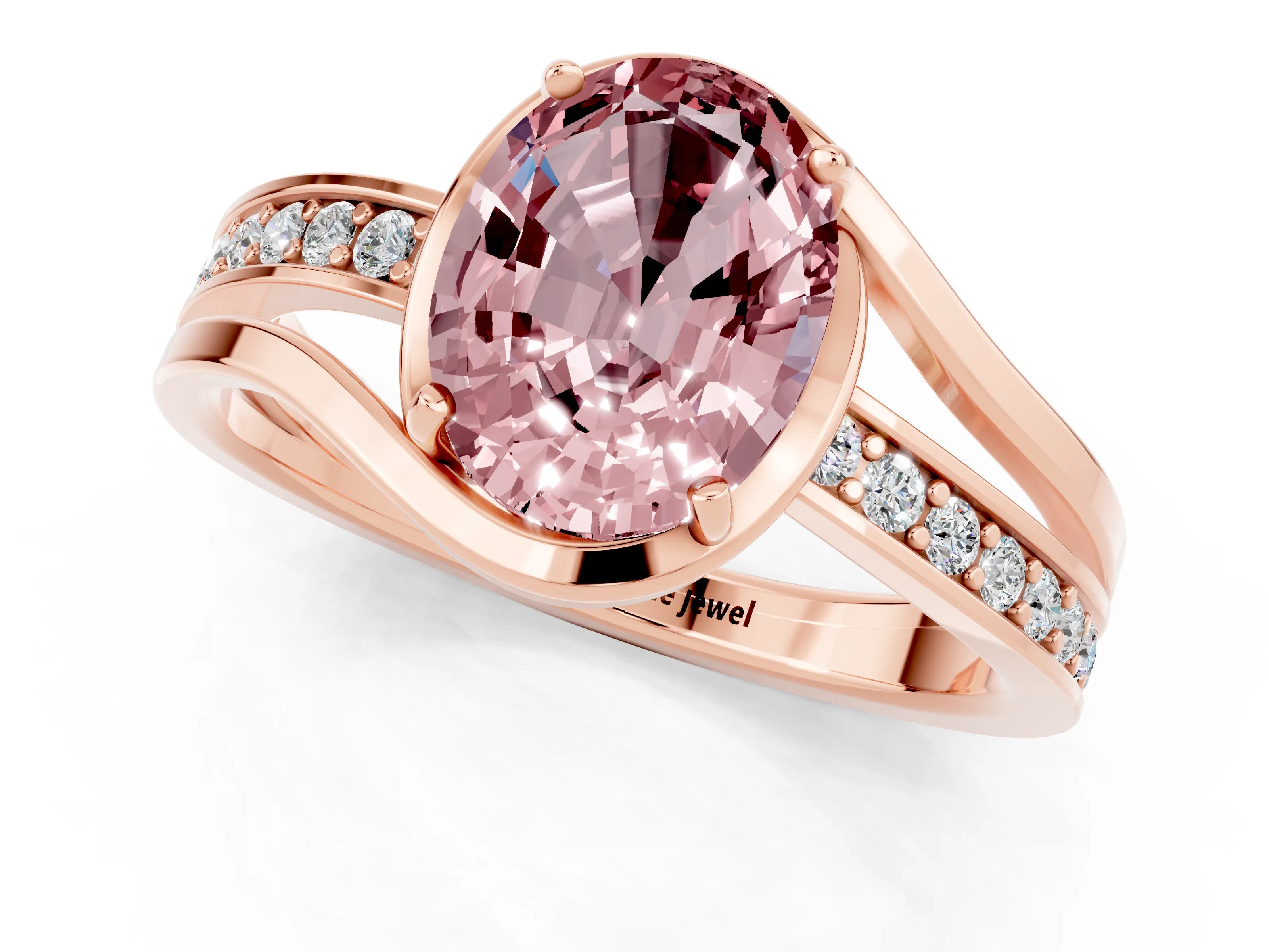 Rose gold Oval Cut Morganite Solitaire Ring with Split Shank and Prong Setting_1