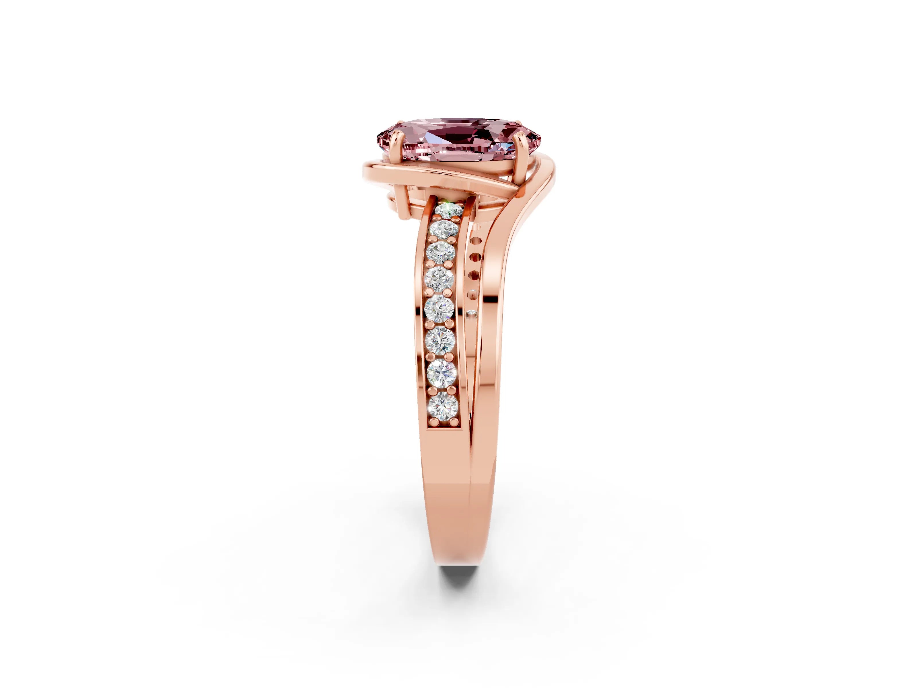 Rose gold Oval Cut Morganite Solitaire Ring with Split Shank and Prong Setting_2