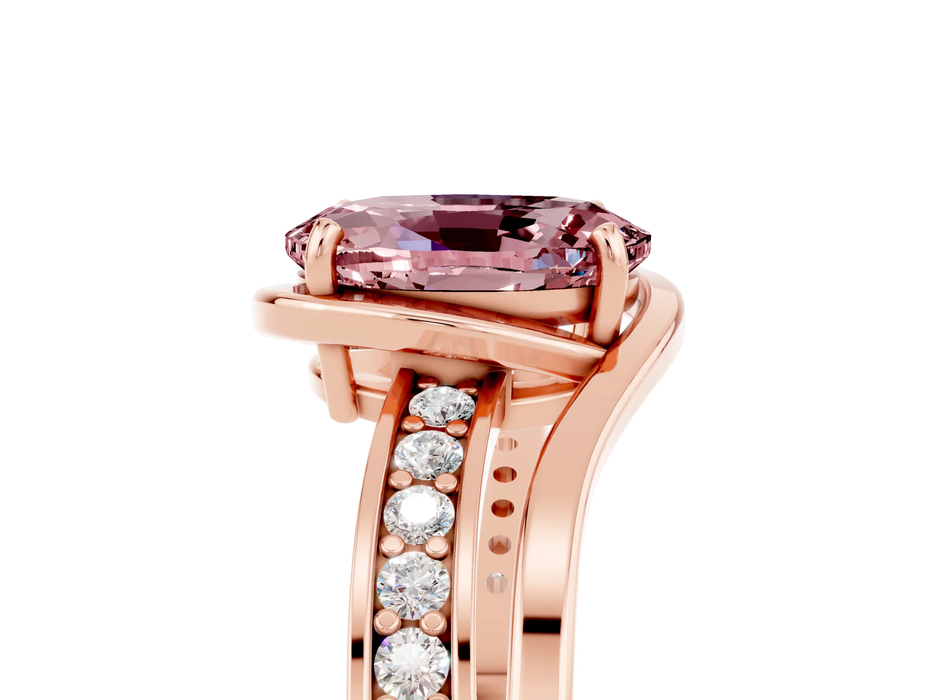Rose gold Oval Cut Morganite Solitaire Ring with Split Shank and Prong Setting_5
