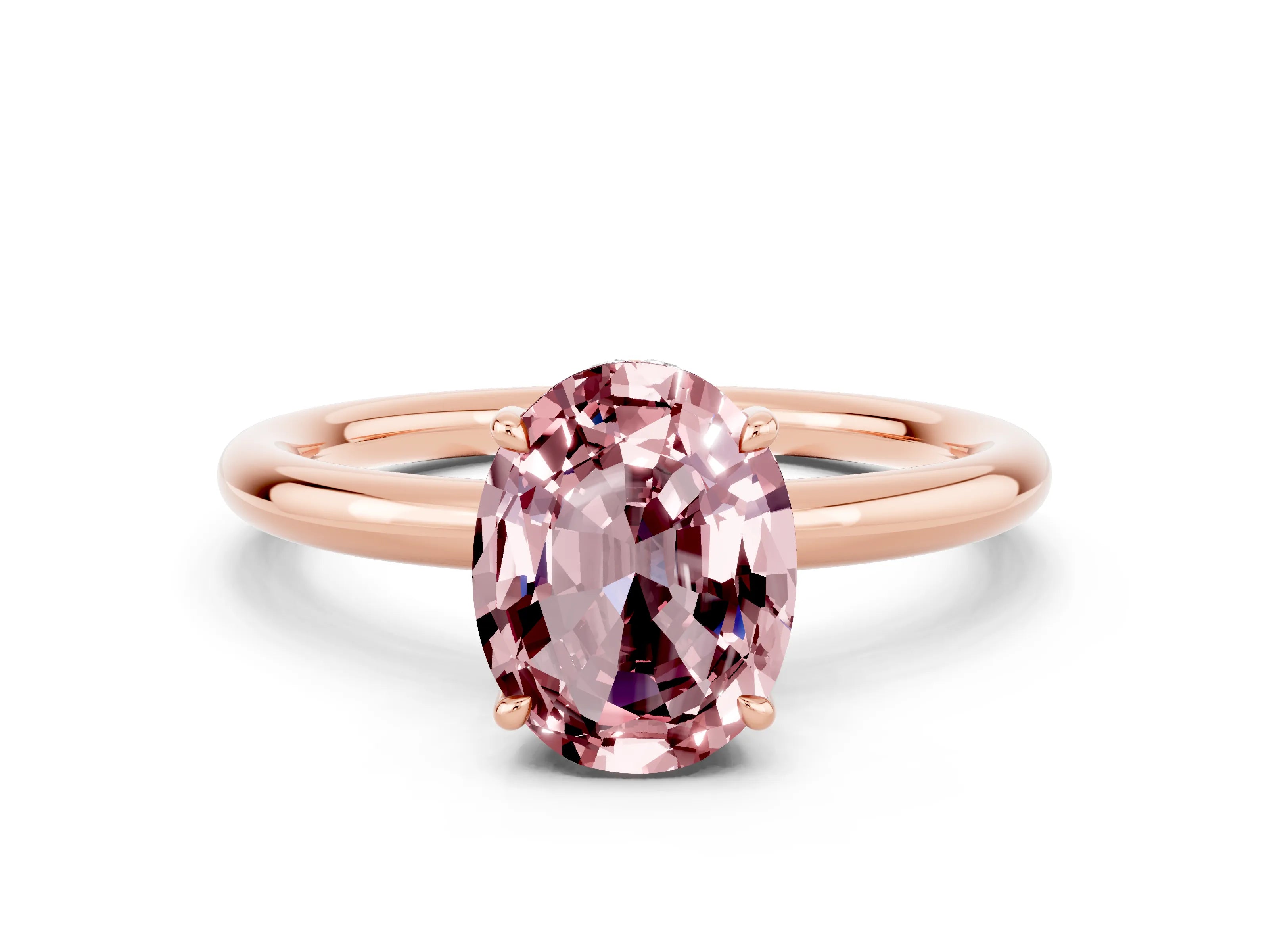 Rose gold Oval Cut Morganite Solitaire Ring with Thin Band and Four-Prong Setting_12
