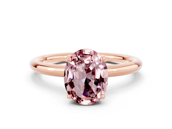 Rose gold Oval Cut Morganite Solitaire Ring with Thin Band and Four-Prong Setting