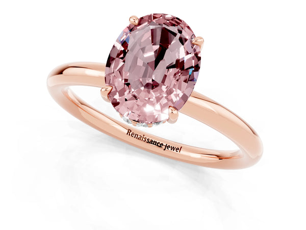 Rose gold Oval Cut Morganite Solitaire Ring with Thin Band and Four-Prong Setting