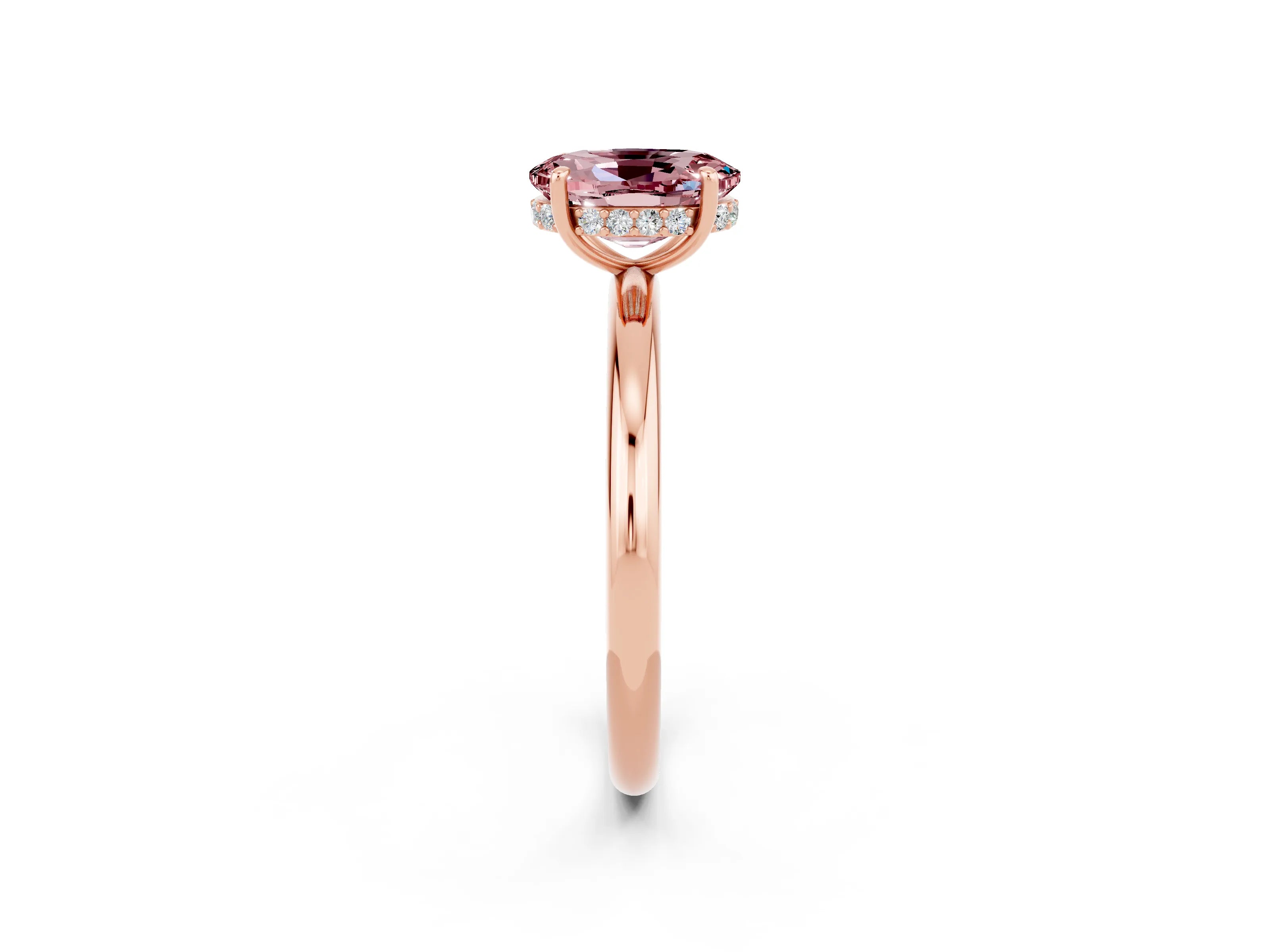 Rose gold Oval Cut Morganite Solitaire Ring with Thin Band and Four-Prong Setting_14