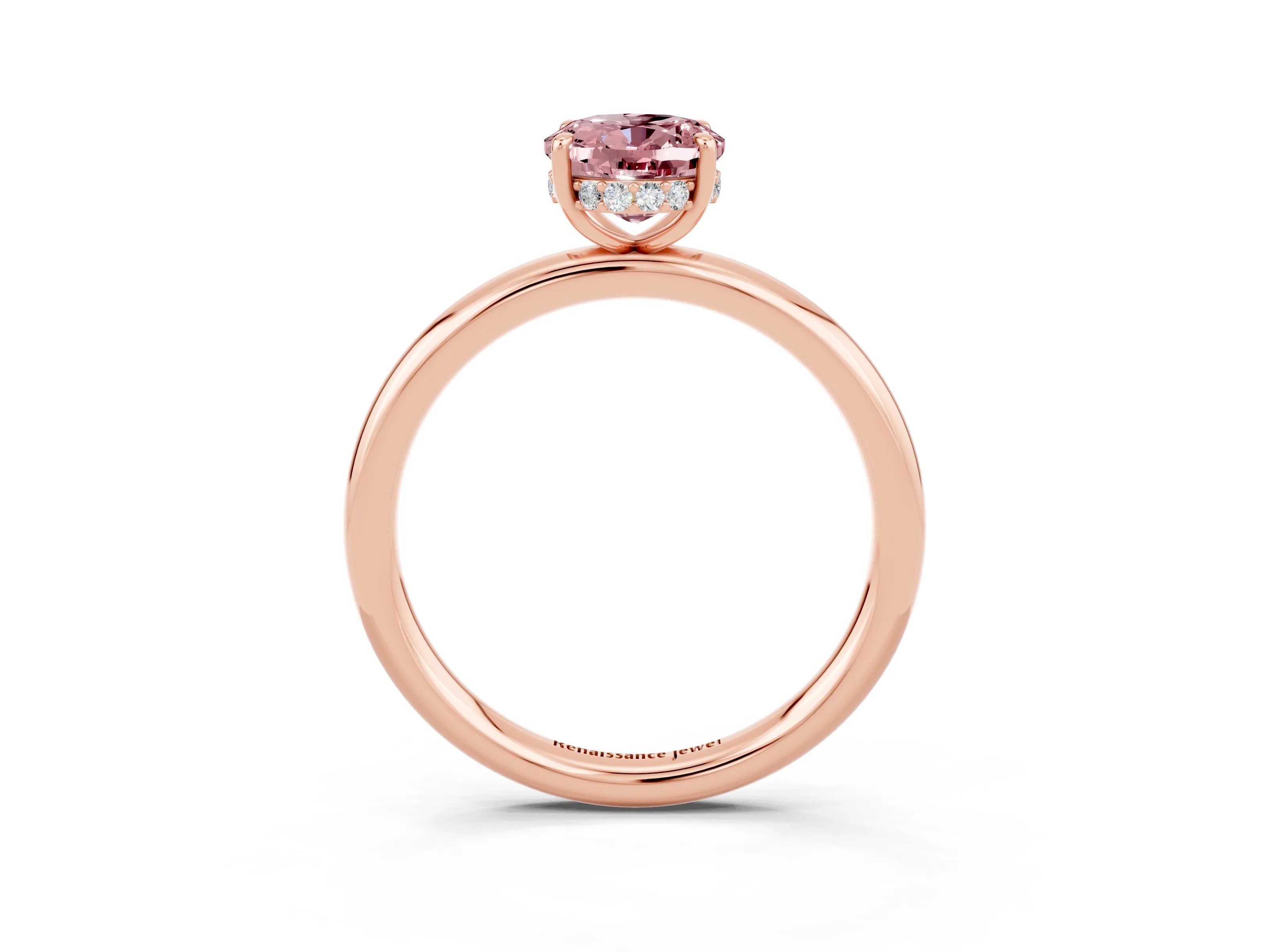 Rose gold Oval Cut Morganite Solitaire Ring with Thin Band and Four-Prong Setting_15