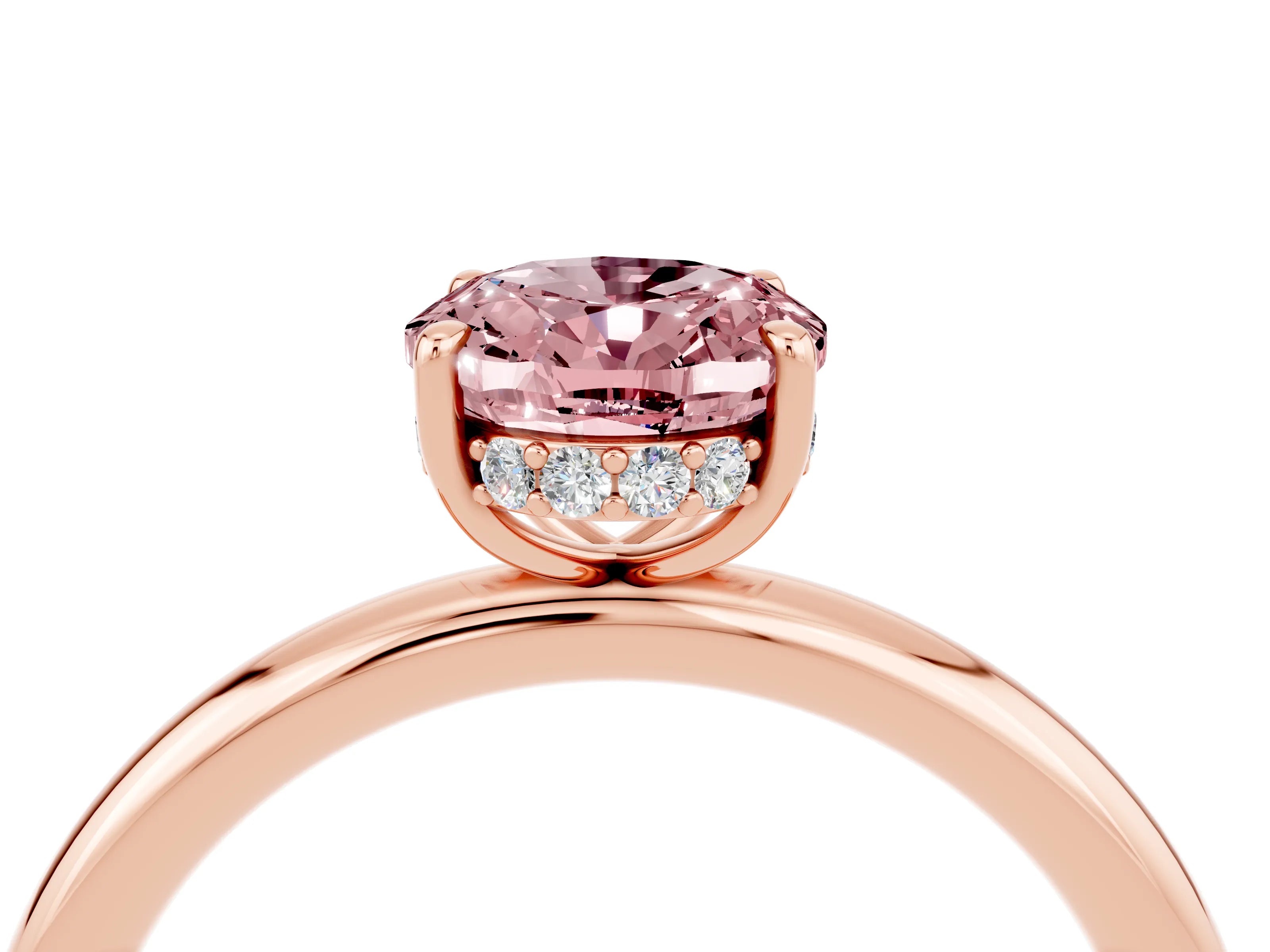 Rose gold Oval Cut Morganite Solitaire Ring with Thin Band and Four-Prong Setting_16