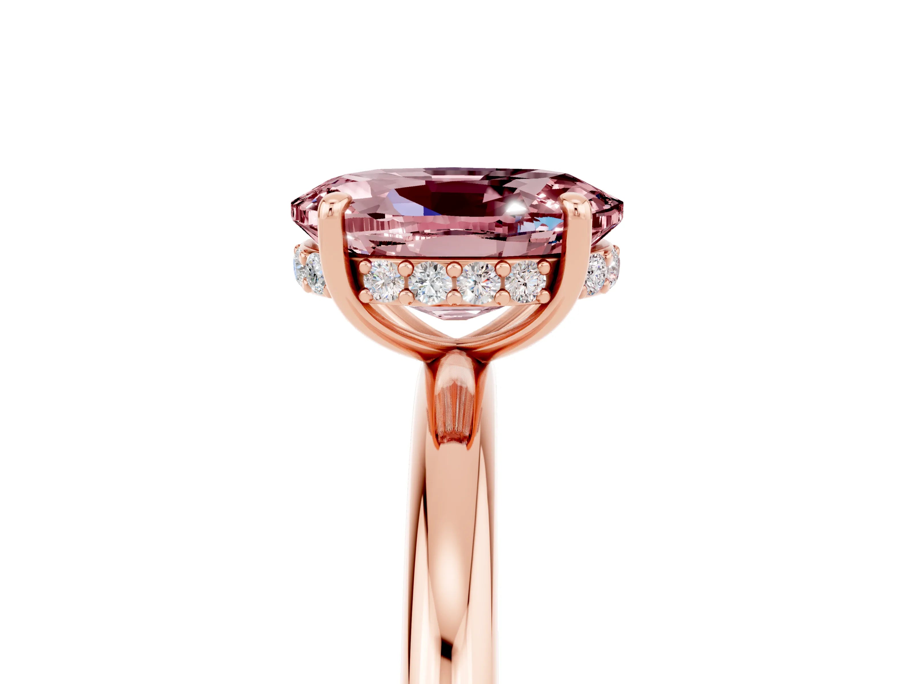 Rose gold Oval Cut Morganite Solitaire Ring with Thin Band and Four-Prong Setting_17