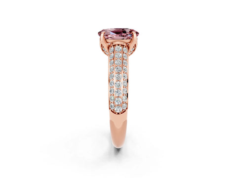 Rose gold Oval Cut Morganite Solitaire Ring with Three-Row Pavé Band and Four-Prong Setting_14