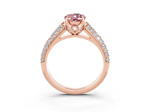 Rose gold Oval Cut Morganite Solitaire Ring with Three-Row Pavé Band and Four-Prong Setting_15