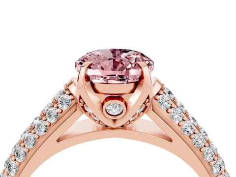Rose gold Oval Cut Morganite Solitaire Ring with Three-Row Pavé Band and Four-Prong Setting_16