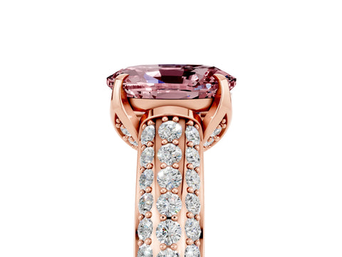 Rose gold Oval Cut Morganite Solitaire Ring with Three-Row Pavé Band and Four-Prong Setting_17
