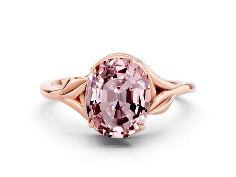 Rose gold Oval Cut Morganite Solitaire Ring with Twist Band and Four-Prong Setting_24