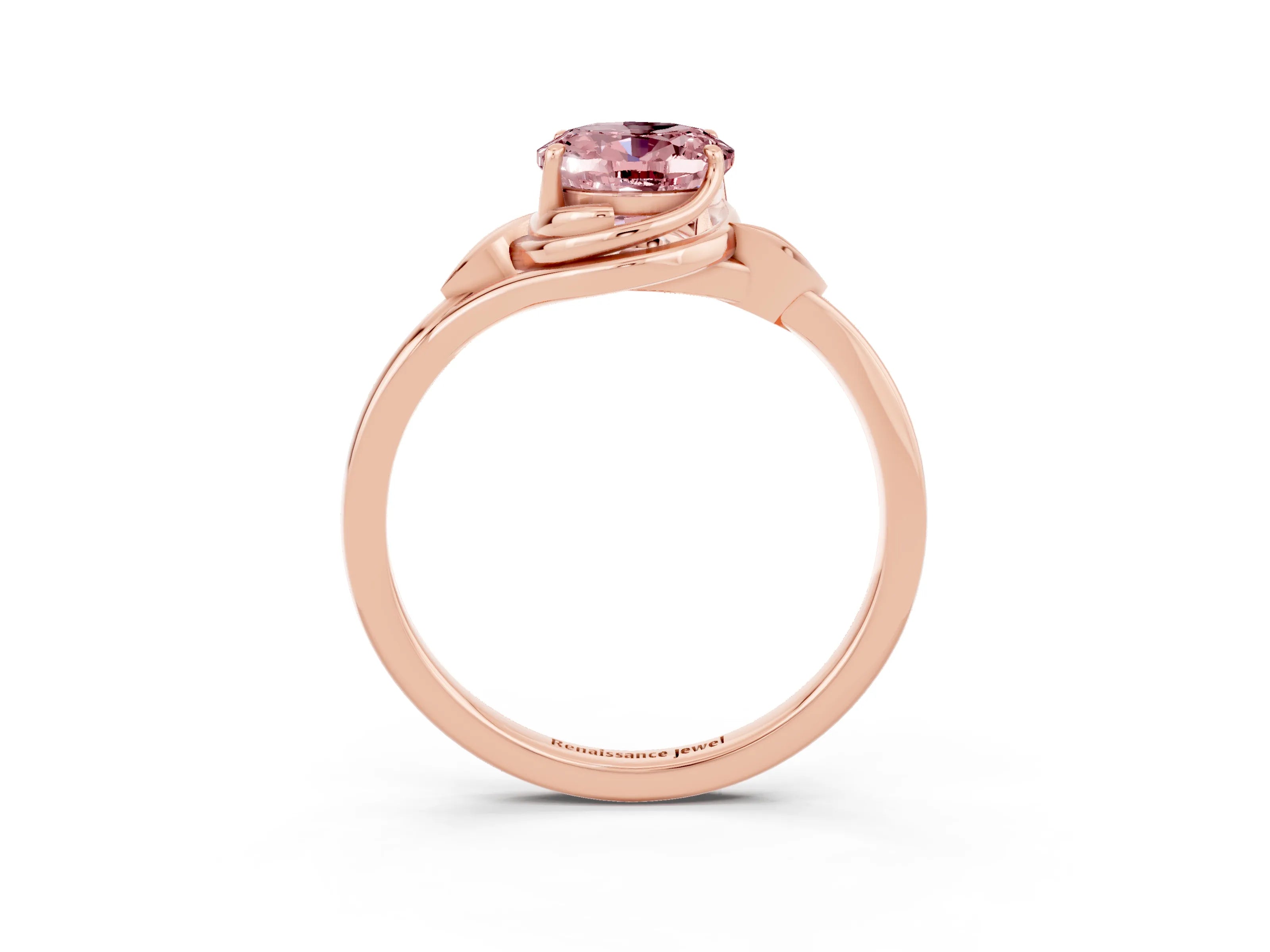 Rose gold Oval Cut Morganite Solitaire Ring with Twist Band and Four-Prong Setting_27